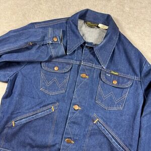 Wrangler Denim Jacket Mens 44‎ Blue 74126NV No-Fault Denims USA Vintage Trucker